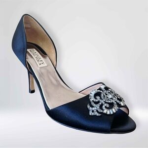 Badgley Mischka Black Satin Peep Toe Heels – Rhinestone – Size 7 – Wedding